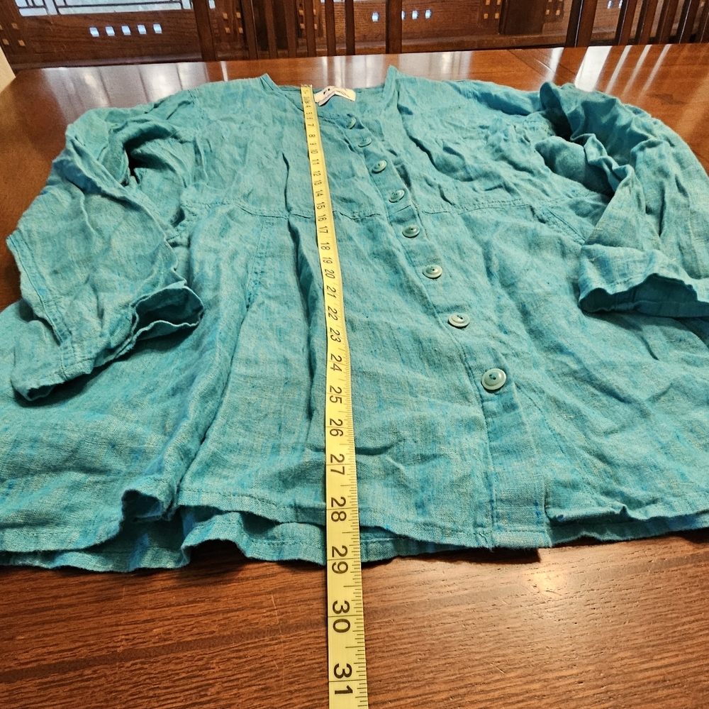 Flax Button Front 100% Linen Top Small - image 8